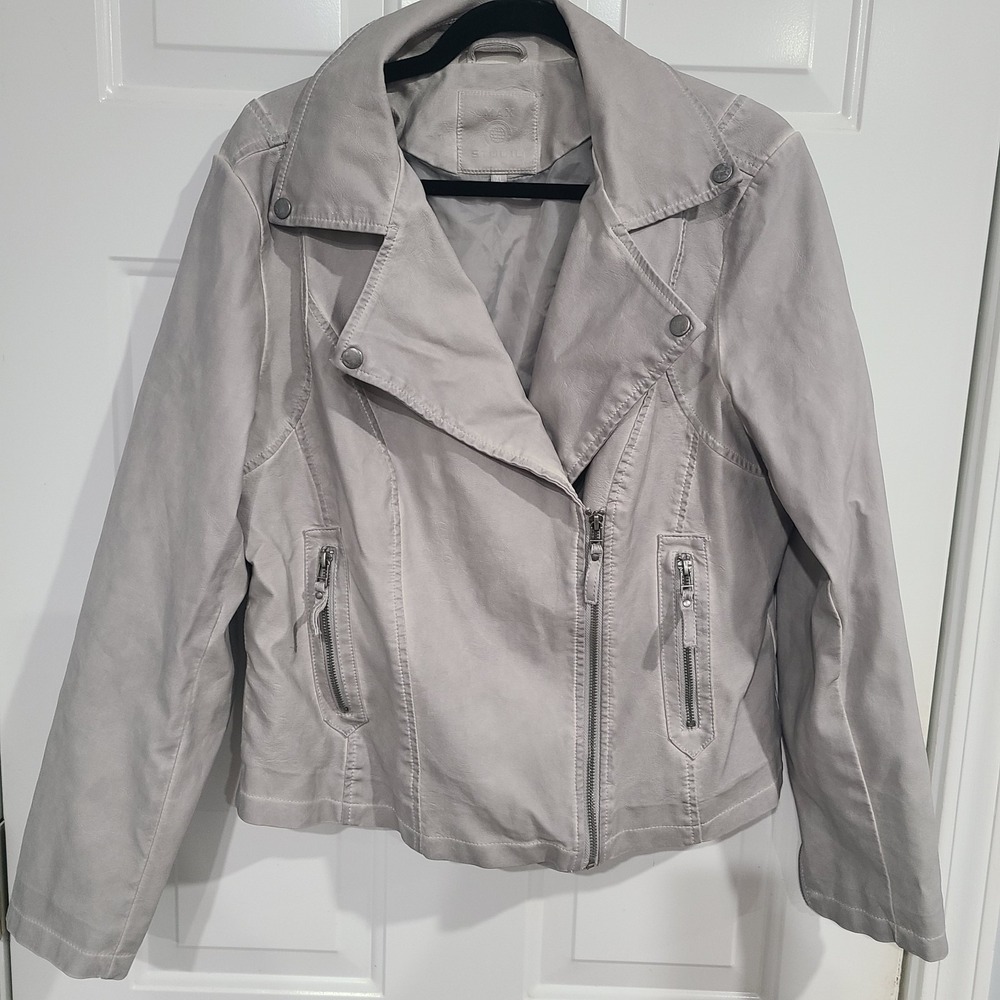 Max Studio Women's XL Gray Faux Leather Long Sleeve Moto Jacket Edgy Street Wear - Picture 2 of 11